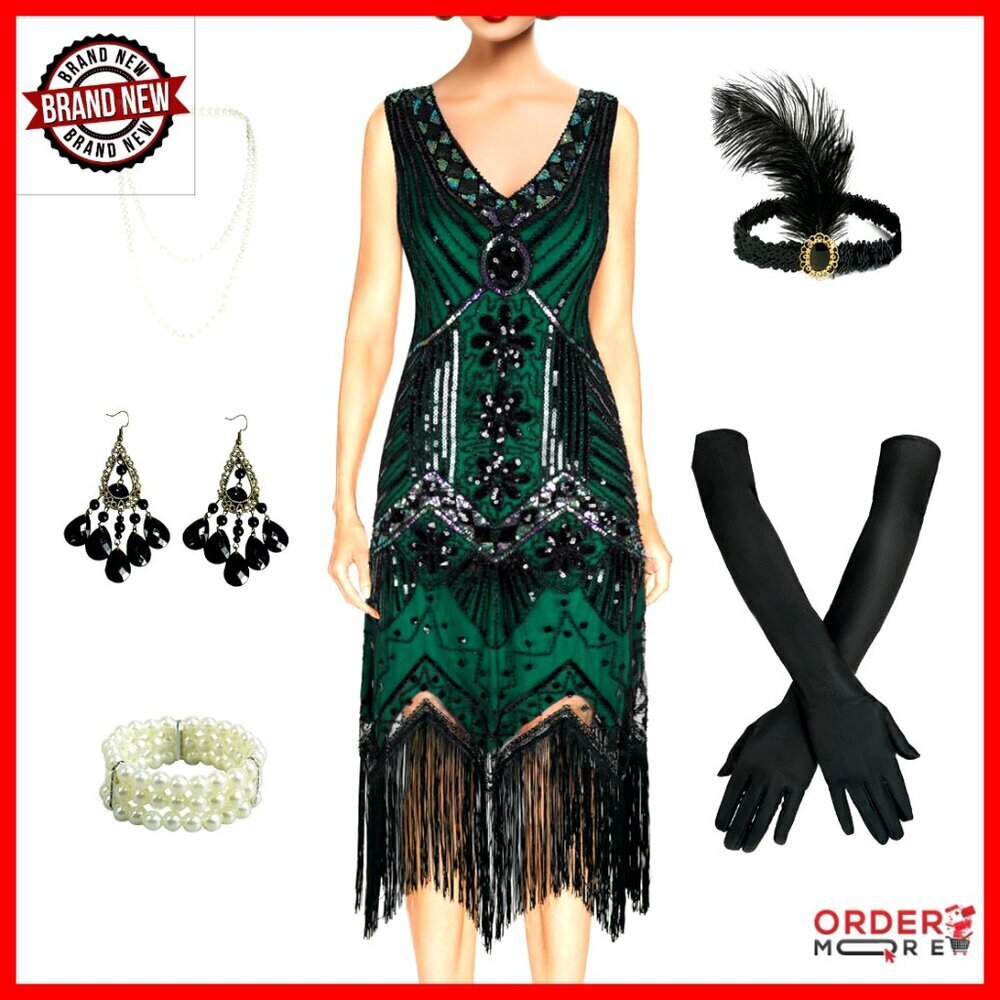 1920s Flapper Dress Vintage Lace Fringed Gatsby Cocktail Party Costume